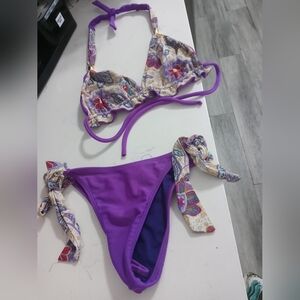 Bambu Purple Paisley floral 2 Pc Top And Bottom Brazilian Bikini LG
